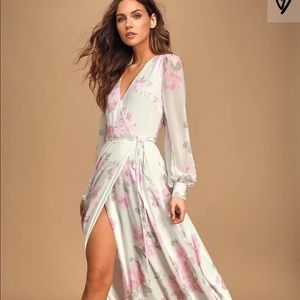 Floral Print Long Sleeve Wrap Dress